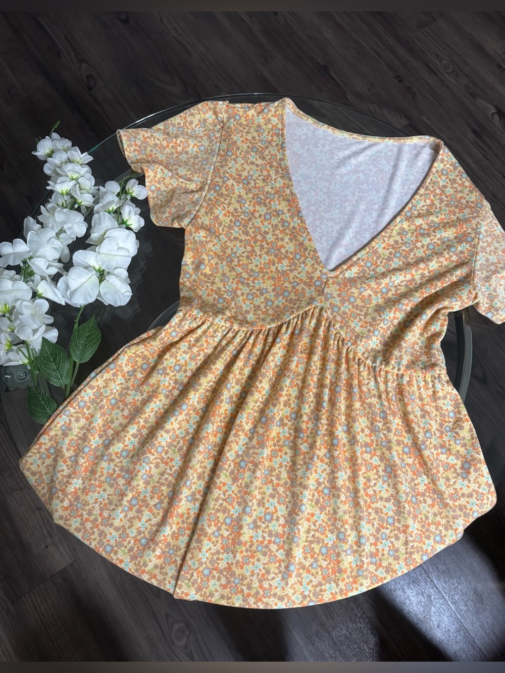 Aeropostale Yellow Floral A-Line V Neck Dress - Picture 4 of 7